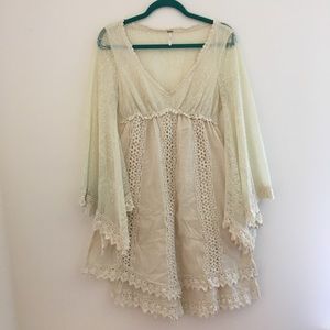 Free People Bell Sleeve Cream Lace Swing Dress
